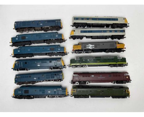 A selection of diesel 00-gauge model trains, various makers, including Lima BR "Sir Edward Elgar", Hornby BR "Western Courier
