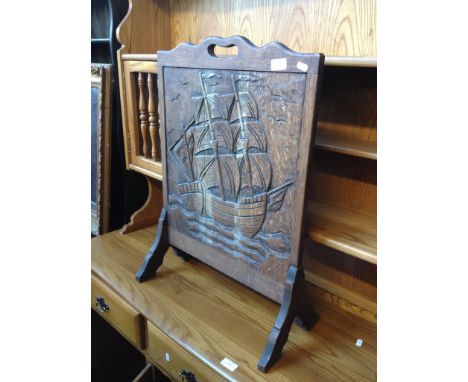CARVED OAK FIRE SCREEN