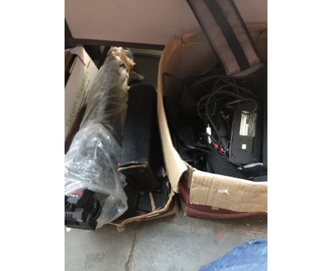 2 BOXES OF CAMERA EQUIPMENT, VIDEO CAMERAS, TRIPOD ETC.