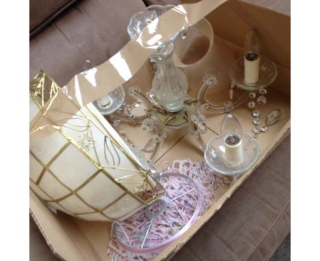 A CHANDELIER LIGHT FITTING AND OTHER SHADES