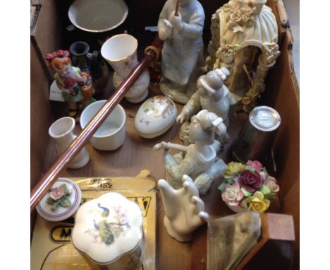 BOX OF CHINA INC. FIGURES, ORNAMENTS AND A METRONOME    T4