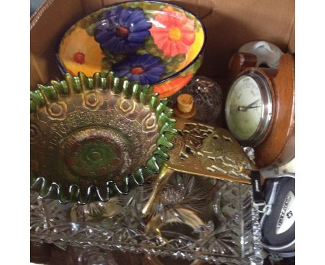 BOX WITH GLASS, POTTERY BAROMETER ETC.      P1