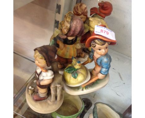 FOUR HUMMEL FIGURES - AS SEEN CCONDITION: 3 FIGURES WITH DAMAGE, OTHERS SIGNS OF CRAZING THROUGHOUT. SIZES 13.5-14.5CM.  NON 