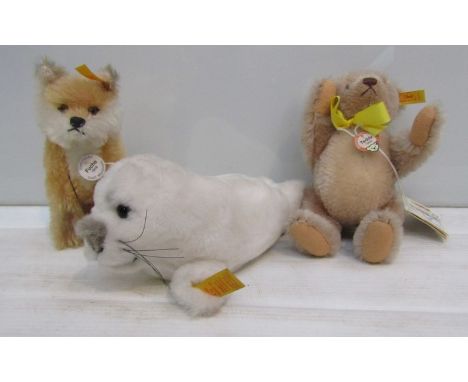 Three Steiff toys; Fox, Bear and Seal pup 