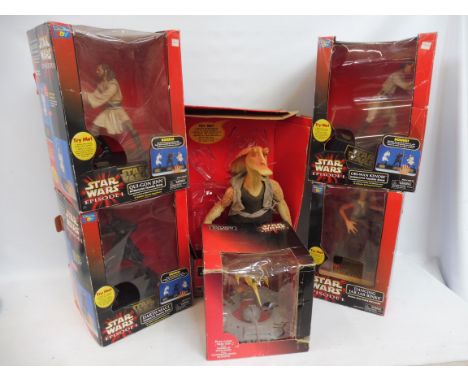 A large collection of Star Wars Episode 1 including a Space Battle musical alarm clock, Darth Maul interactive talking bank, 