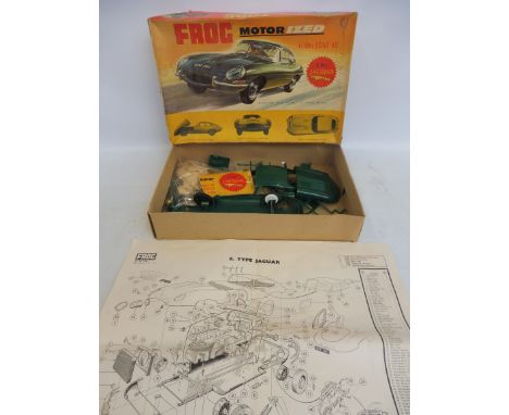 A circa 1960s Frog E Type Jaguar model kit and instructions, appears complete but unchecked.