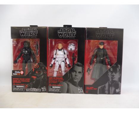 Three Star Wars Hasbro Black Series including First Order General Hux, Luke Skywalker and Inferno Squad Agent, all in excelle
