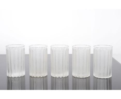 Lalique France series of 5 glassesPeriod: XXth - 20th centurySizes: H=125mm D=75mmWeight (K): 1,45kgAuthor / artist: Rene LAL