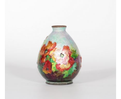 Camille Faure (1874-1956), Enamelled copper vase with poppy decorationPeriod: XXth - 20th centurySizes: H=145mm D=100mmWeight