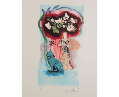 Salvador Dali. " Strength ". Color lithograph from the Dali tarot series on Arches paper. Signed in pencil "Dali" lower right