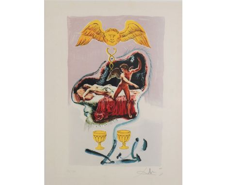 Salvador Dali. "The Winged Lion". Color lithograph from the Dali tarot series on Arches paper. Signed in pencil "Dali" lower 