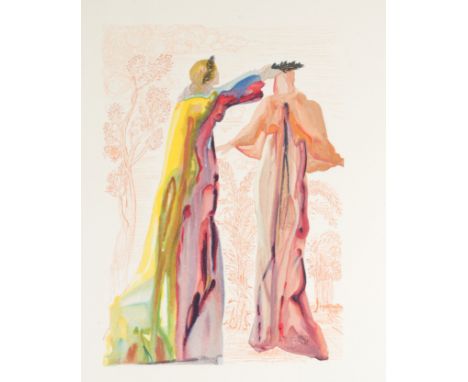 Salvador Dali. "The last words of Virgil". La Divine Comedie - Le Purgatoire - Chant 27. 1963. Woodcut in colors on Rives vel
