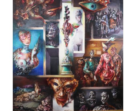 Jean DEBATTICE (1919-1979) imposing oil on panel "composition of characters"Period: XXth - 20th centurySizes: L=1210 ; H=1210