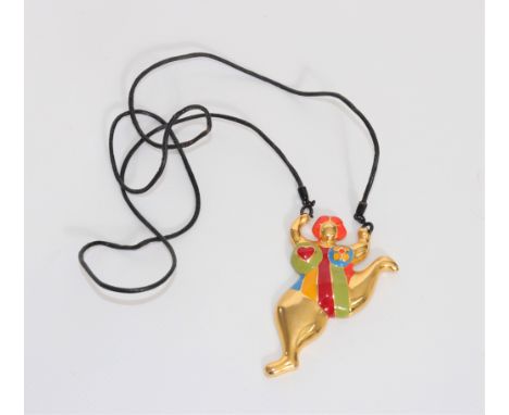 Niki de Saint Phalle. "Nana" pendant. 1999. Gilded and enamelled metal. Signed on the back "Niki de Saint Phalle". Edition Fl