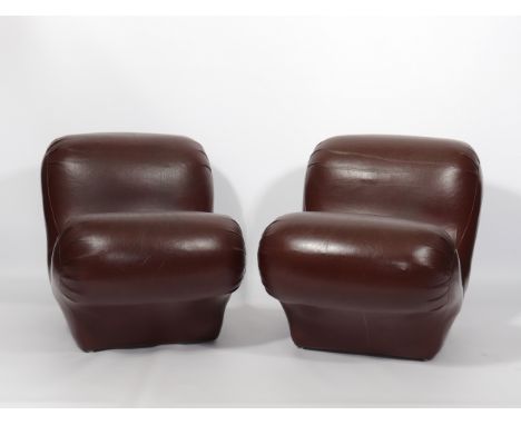 Pair of 50 / 70's leather armchairsPeriod: XXth - 20th centurySizes: H=460mm L=820mm l=500mmWeight (K): 16,2kg