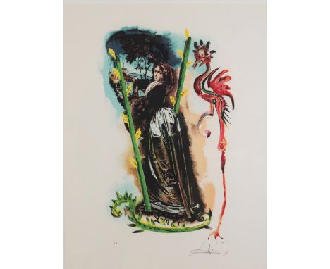 Salvador Dali. "Two sticks". Color lithograph from the Dali tarot series on Arches paper. Color lithograph from the Dali taro