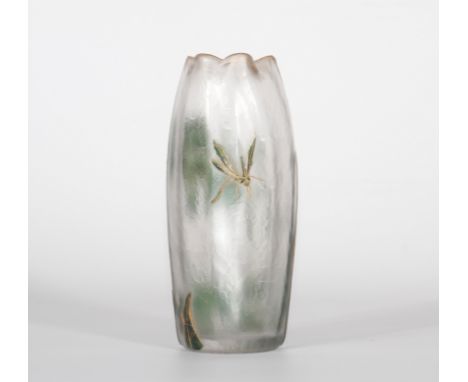 Monjoie acid-free vase decorated with flowers and dragonflyPeriod: XXth - 20th centurySizes: H=190mm D=80mmWeight (K): 0,65kg