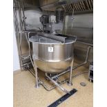 G&F/Befco 150 gallon vertical deluxe finish jacketed hemi mixing kettle, model SST-150, 42 in diam x