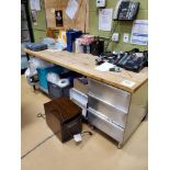 butcher block table, 2-tier, 84x30 in.