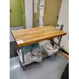 butcher block table, 2-tier, 48x24 in. c/w mounted can opener