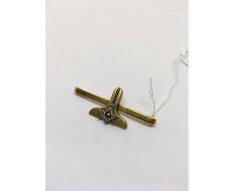 9ct Gold seed Pearl & turquoise Masonic pendant bar Brooch 3.9g