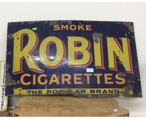 Vintage Smoke Robin Cigarettes ' The Popular Brand' Enamel Advertising Sign. Approx Measurements 30 Inches x 18 Inches