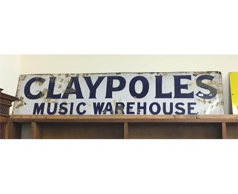 Vintage Claypoles Music Warehouse enamel Sign, Approx Measurements: 72 Inches x 18 Inches