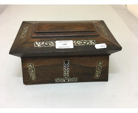 Victorian tea caddy inlaid with mother-of-pearl Damage to hinges