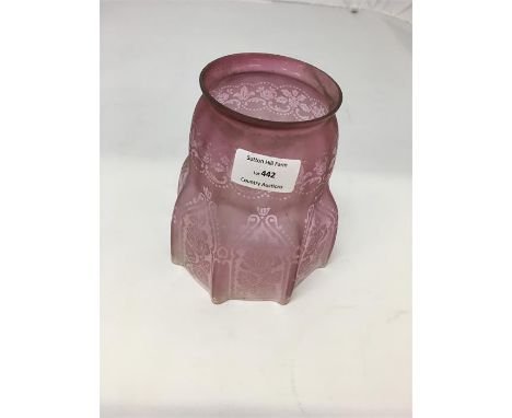 Victorian Cranberry glass Etched oil lamp shade