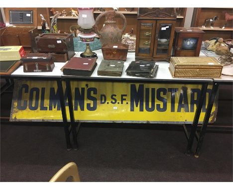Vintage Colman's D.S.F Mustard Enamel Sign. Approx Measurements: 90 Inches x 20 Inches