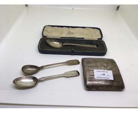 Collection of silver items cigarette case and spoons  Silver  149 g 