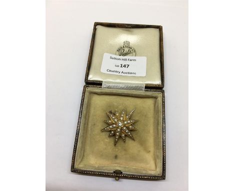 Victorian 18ct Gold Seed Pearl & Diamond star pendant brooch 6.8g