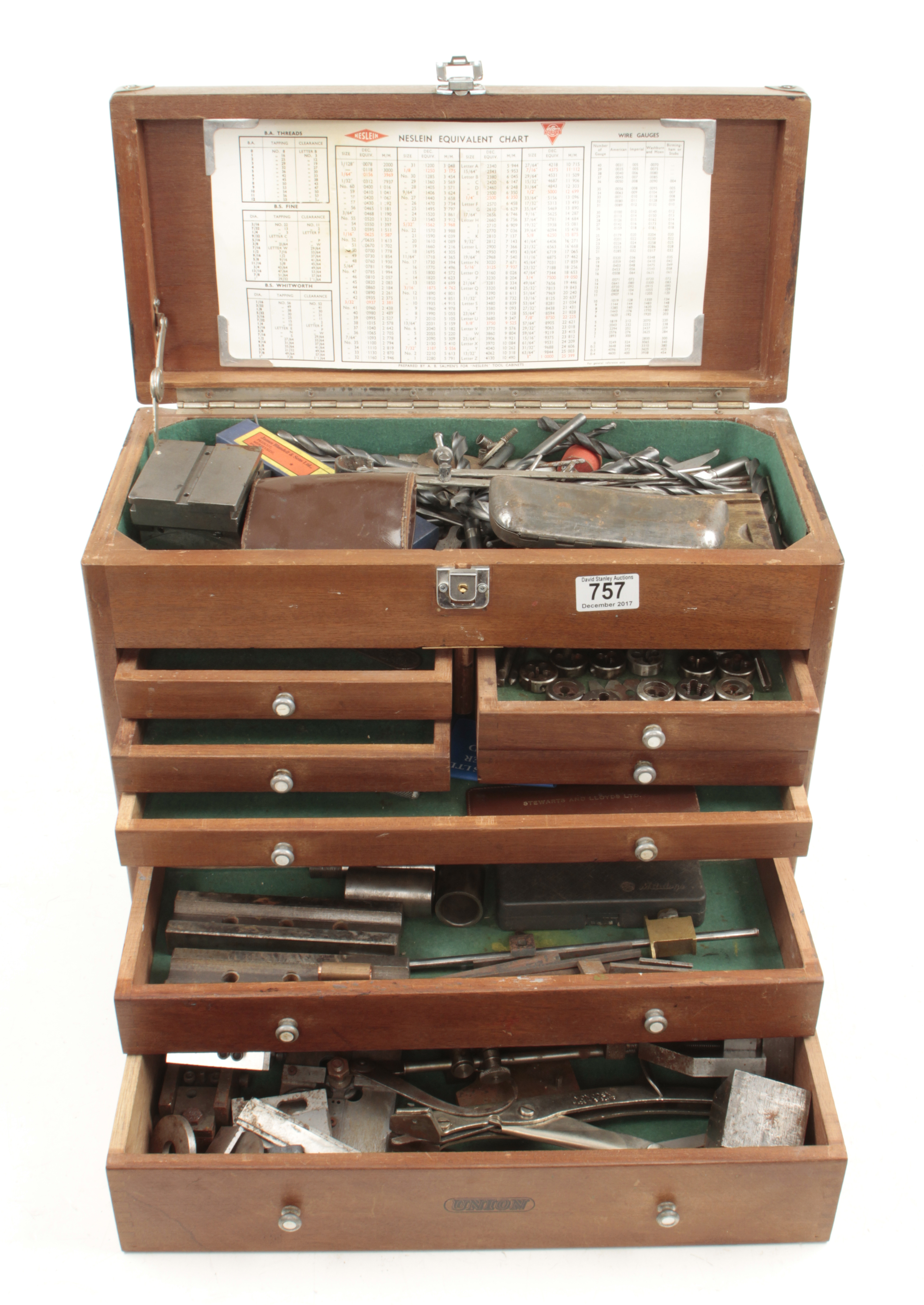 An engineers tool chest by UNION with seven drawers and lid with