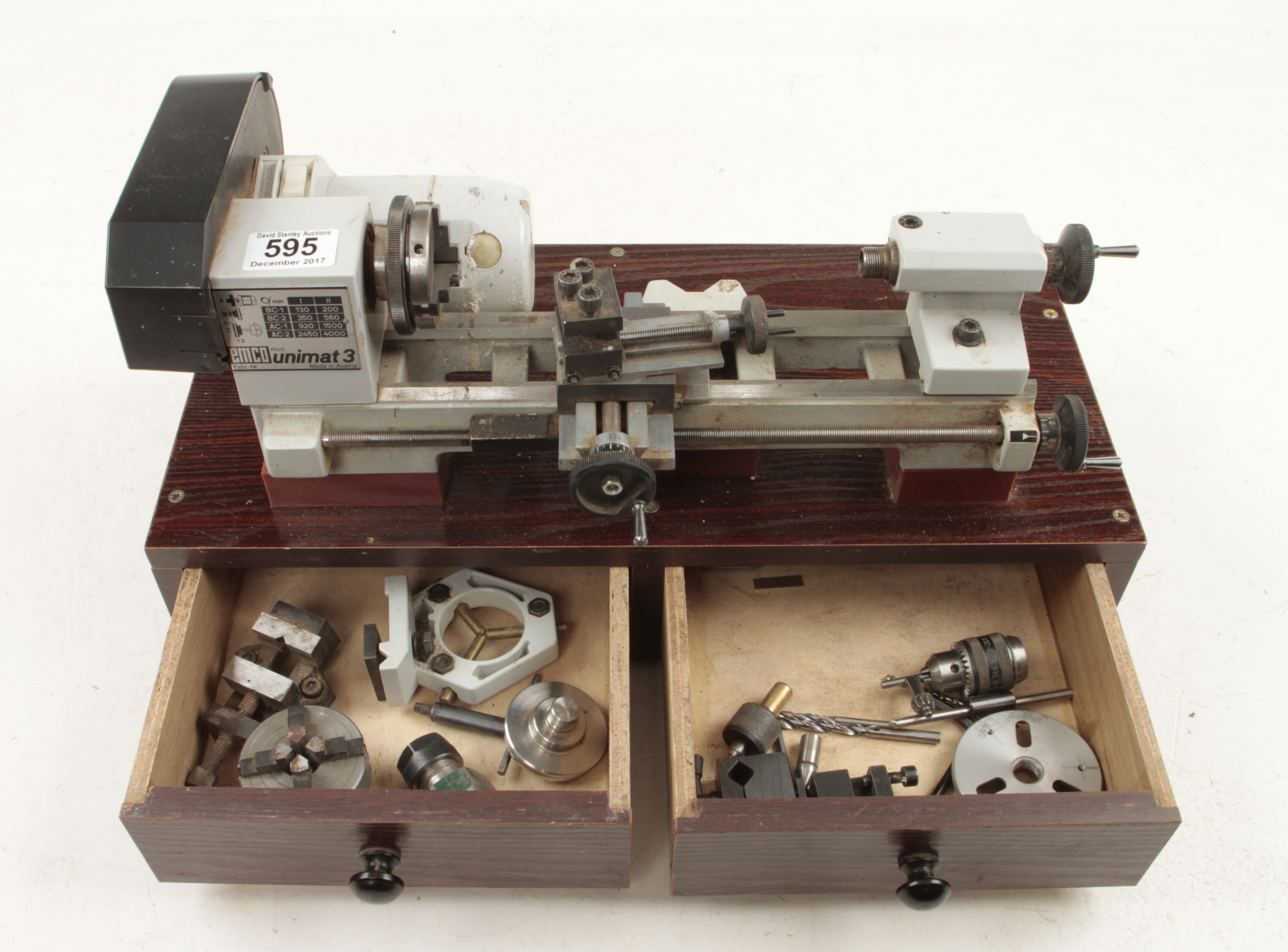 An EMCO Unimat 3 mini lathe original Austrian model C1985 with two