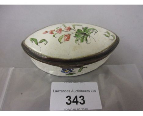 19th Century English enamel box with hinged cover having floral handpainted decoration, 3ins wide 