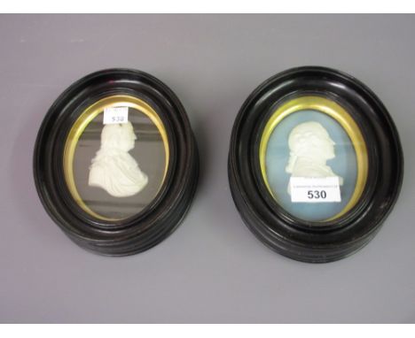 Early Wedgwood blue Jasperware plaque, portrait of Sir Joshua Reynolds in profile, incised and impressed marks verso, 4ins x 