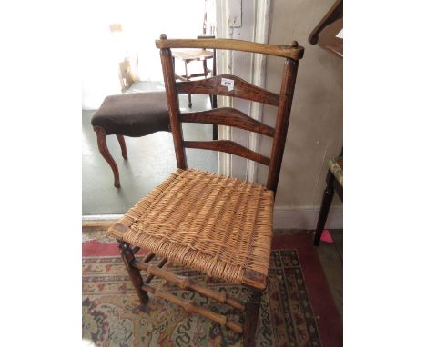 18th Century elm ladder back side chair and an oak rectangular occasional table on slab end supports 