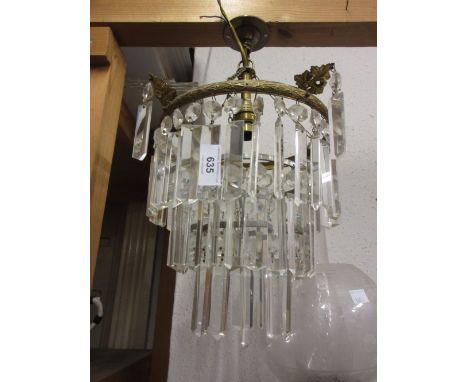 Edwardian gilt brass three tier cut glass hanging light shade and another similar smaller two tier light shade 