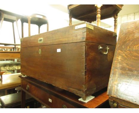 19th Century brass bound camphor wood trunk with hinged lid and brass end handles, 37ins wideLow feet and bras corners are la