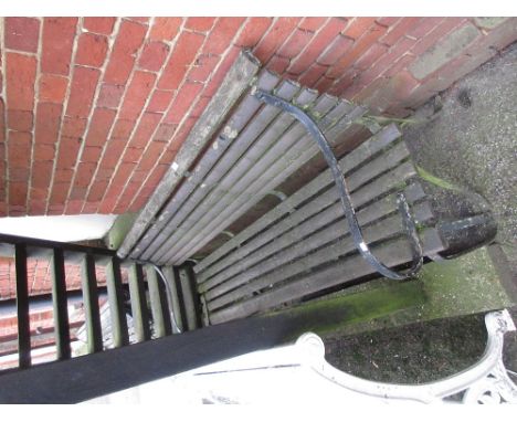 Black painted iron and wooden slatted garden bench 