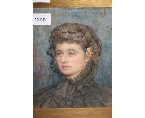 E. Cameron Mawson signed 19th Century watercolour, head and shoulder portrait of a young lady, original label verso, 9.5ins x