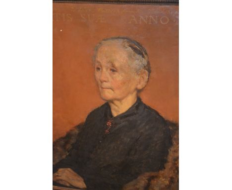 William Henry Margetson, oil on canvas, half length portrait of Mrs Isabella Newman, Painter , ' AETATIS SUAE ANNO XC ', sign