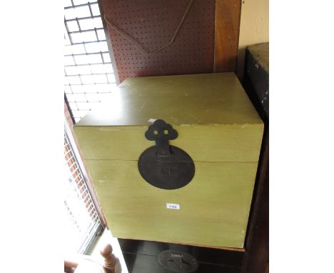 20th Century Chinese square green lacquered trunk 