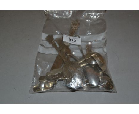 Bag containing a quantity of various Georgian and later teaspoons, Continental ladle, butter knife etc. 
