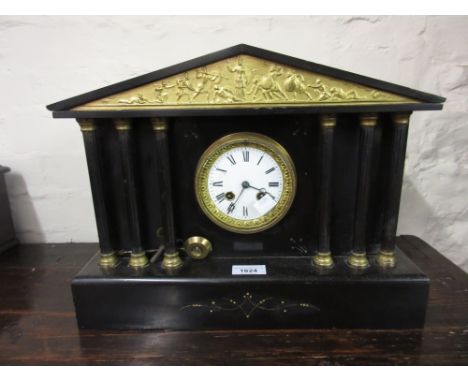 19th Century black slate gilt metal mounted two train mantel clock 