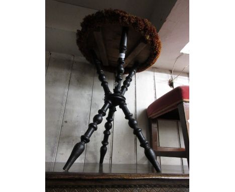 19th Century circular velvet topped occasional table on turned crossover tripod supports together with a 19th Century walnut 