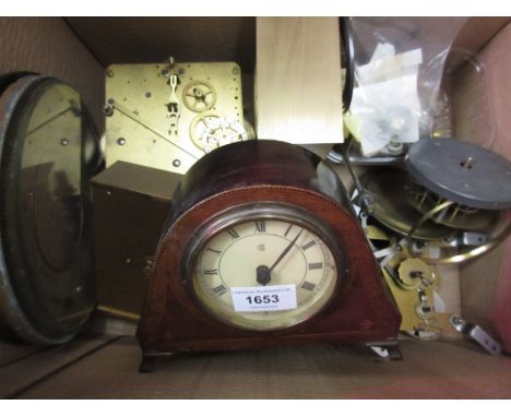 Small Edwardian mahogany and inlaid dome shaped mantel clock, together with a quantity of other clocks and movements 