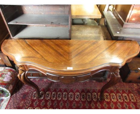 Pair of 19th Century rosewood serpentine shaped console tables, each with a single frieze drawer raised on cabriole supports 