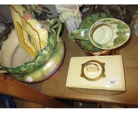 Clarice Cliff Bizarre Biarritz pattern tureen and cover, Clarice Cliff diamond shaped flower holder, Bonn pottery Art Nouveau