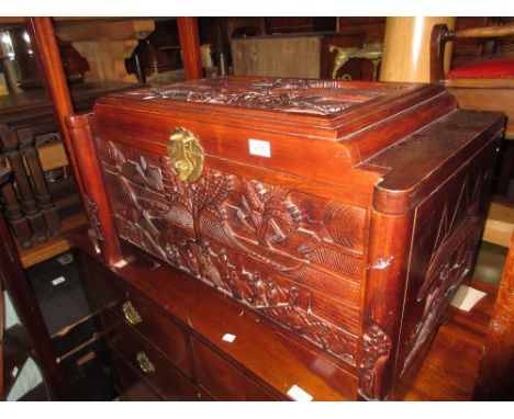 Small 20th Century Chinese carved hardwood trunk 
